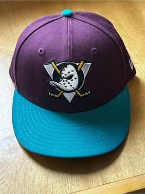 New Era 59FIFTY Anaheim Mighty Ducks Wild Wing Fitted Hat Maroon Teal 7 1/8 NHL